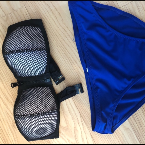 Mesh zipper top with royal blue bottoms - Picture 2 of 3